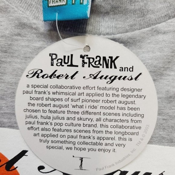 Vintage Paul Frank Tshirt, Unisex, Robert August, Grey, Small - Picture 5 of 6